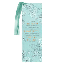 Christian Art Gifts Faux Leather Bookmark: I Know the Plans I Have for You - Jeremiah 29:11 Inspirational Bible Verse, Teal with Satin Ribbon