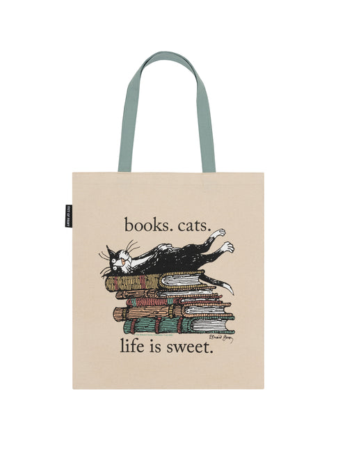 Edward Gorey: Books. Cats.Life Is Sweet. Tote Bag
