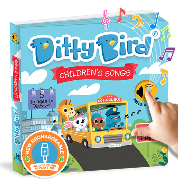 Ditty Bird Children's Songs Interactive Musical Book for Toddlers 1- 3 Nursery Rhymes Musical Books Wheels on the Bus