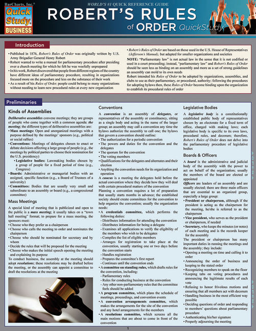 Robert's Rules of Order: Quickstudy Laminated Reference Guide