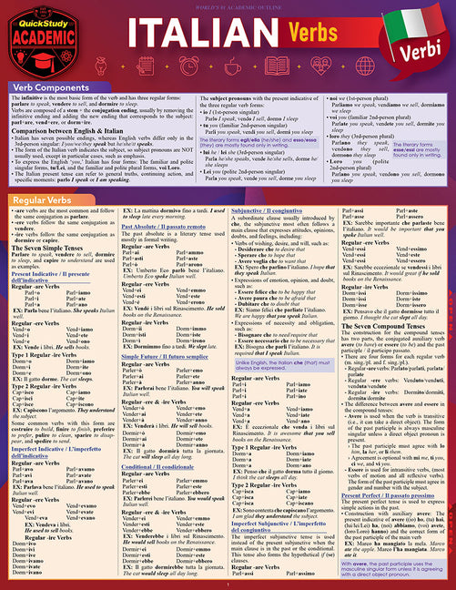 Italian Verbs: A Quickstudy Laminated Reference Guide