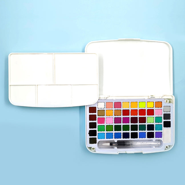 Artist's Watercolor Field Kit (48 High Pigment Colors, Water Brush, Sponge, and Palette)