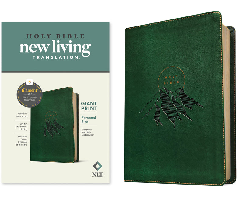 NLT Personal Size Giant Print Bible, Filament Enabled (Leatherlike, Evergreen Mountain, Red Letter)