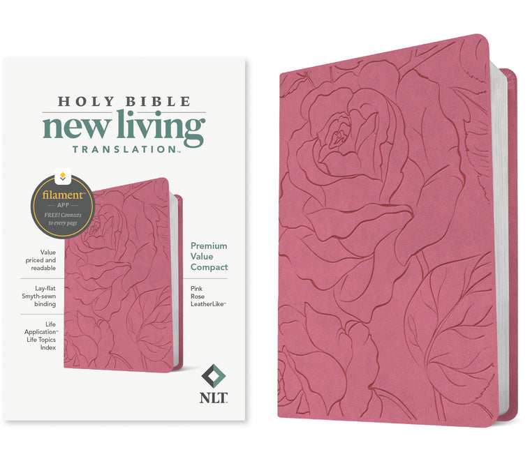 NLT Premium Value Compact Bible, Filament Enabled (Leatherlike, Pink Rose)