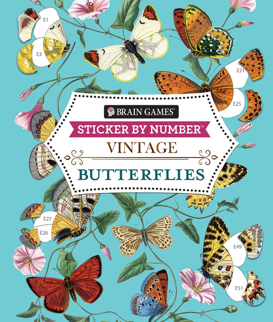 Brain Games - Sticker by Number - Vintage: Butterflies (28 Images to Sticker)