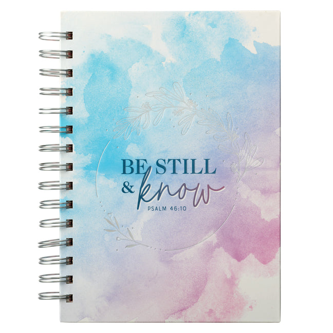 Christian Art Gifts Journal W/Scripture for Women Be Still Psalm 46:10 Bible Verse Watercolor Teal Pink Purple Laurel 192 Ruled Pages, Large Hardcover