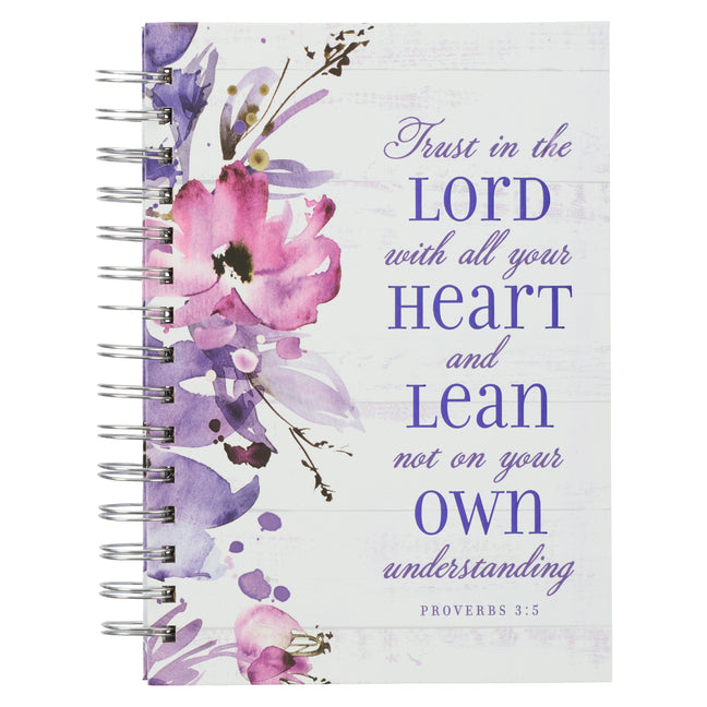 Christian Art Gifts Journal W/Scripture for Women Trust in the Lord Proverbs 3:5 Bible Verse Purple Floral Watercolor 192 Ruled Pages, Large Hardcover