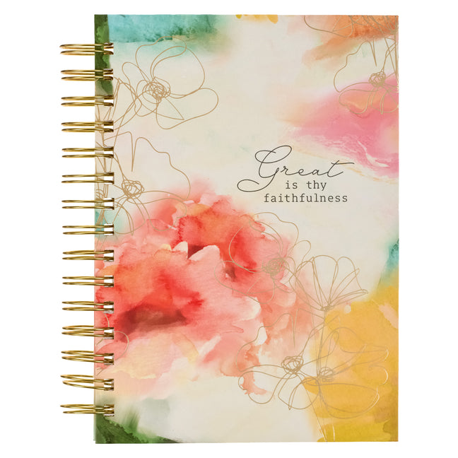 Christian Art Gifts Journal W/Scripture for Women Great Is Thy Faithfulness Watercolor Red/Yellow 192 Ruled Pages, Large Hardcover Notebook, Wire Boun