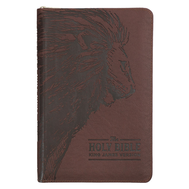 KJV Bible Deluxe Gift (Faux Leather, Brown Lion W/Zipper)