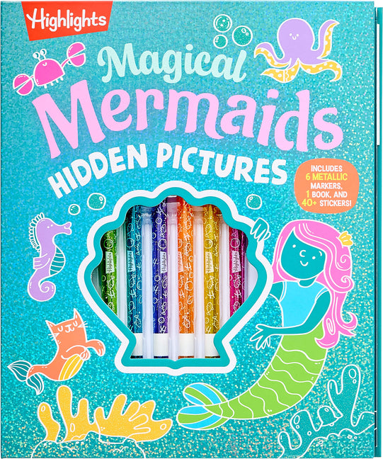Magical Mermaids Hidden Pictures: Kids Mermaid Coloring Book with Markers Featuring Over 40 Ready-To-Color Stickers, Hidden Pictures Scenes with Under