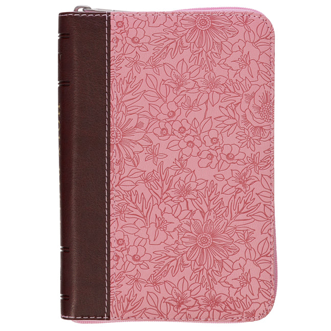 KJV Bible Mini Pocket (Faux Leather, Pink/Saddle Tan W/Zipper)