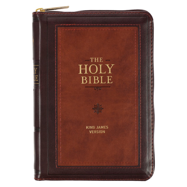 KJV Bible Compact (Faux Leather, Burgundy/Saddle Tan W/Zipper)