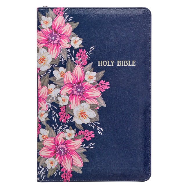 KJV Bible Deluxe Gift (Faux Leather, Blue Floral Printed W/Zipper)