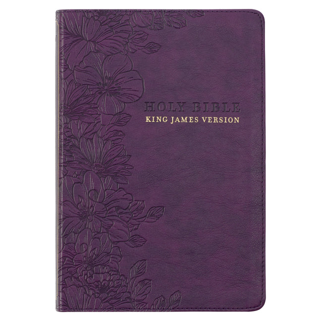 KJV Bible Thinline Large Print (Faux Leather, Purple Floral)