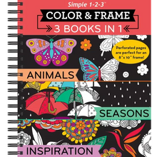 Color & Frame - 3 Books in 1 - Animals, Seasons, Inspiration (Adult Coloring Book)