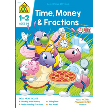 School Zone Time, Money & Fractions Grades 1-2 Workbook